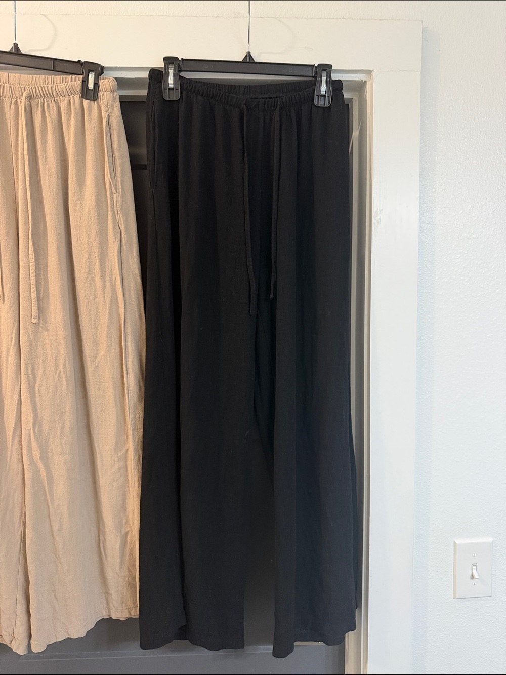 Wide Leg Comfy Drawstring Pants Duo - Beige & Black - Picture 3 of 5
